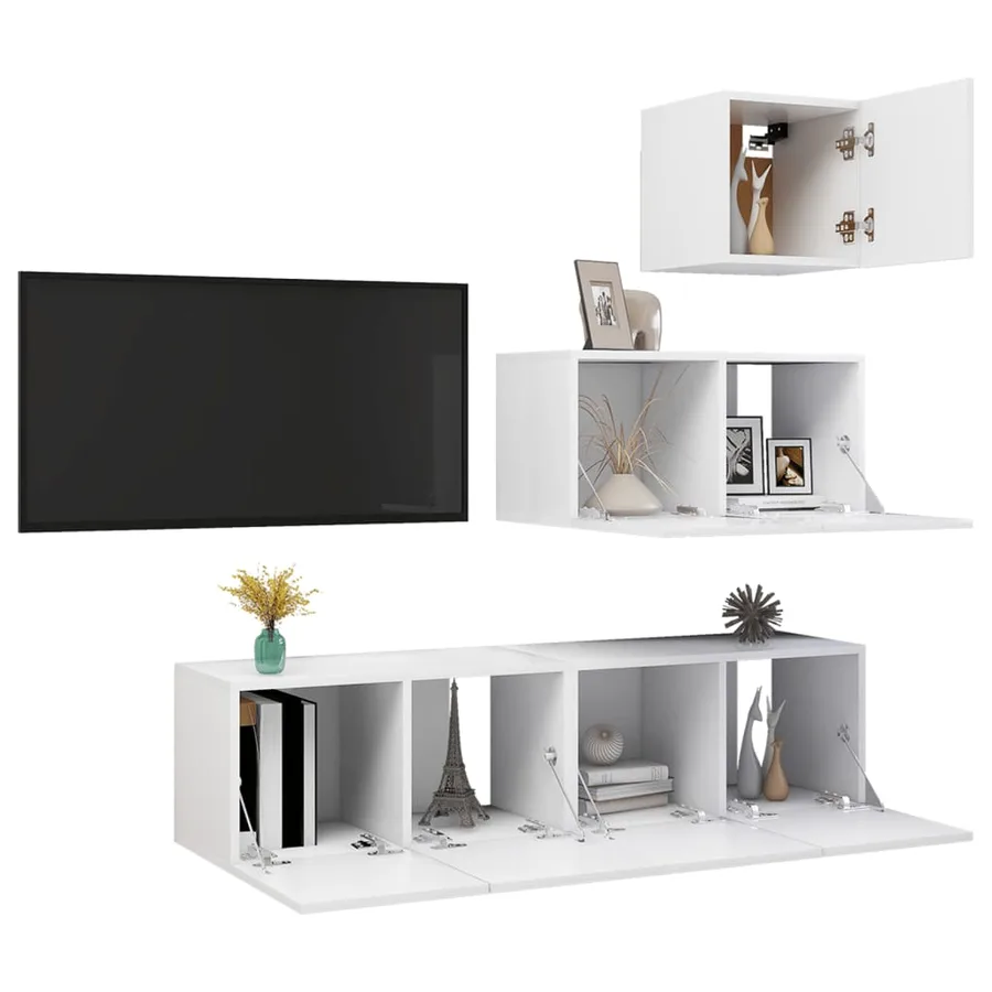 Ensemble de meubles TV 4 pcs Blanc Bois d'ingénierie - 3