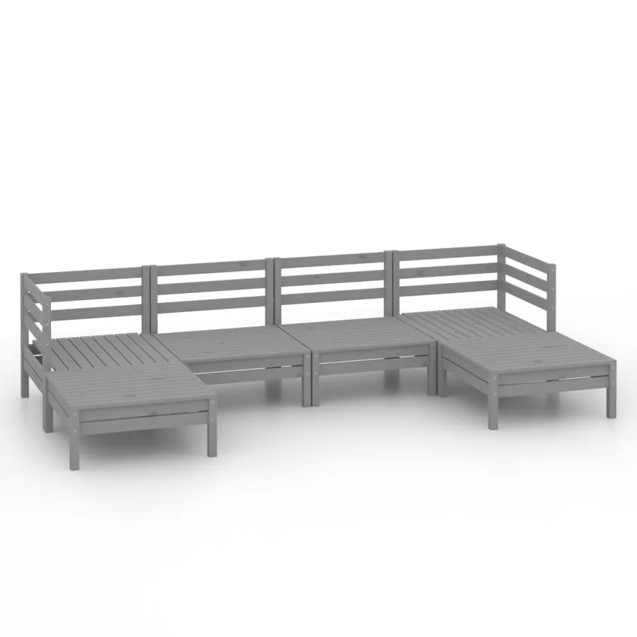 Salon de jardin 6 pcs Gris Bois de pin massif - 2