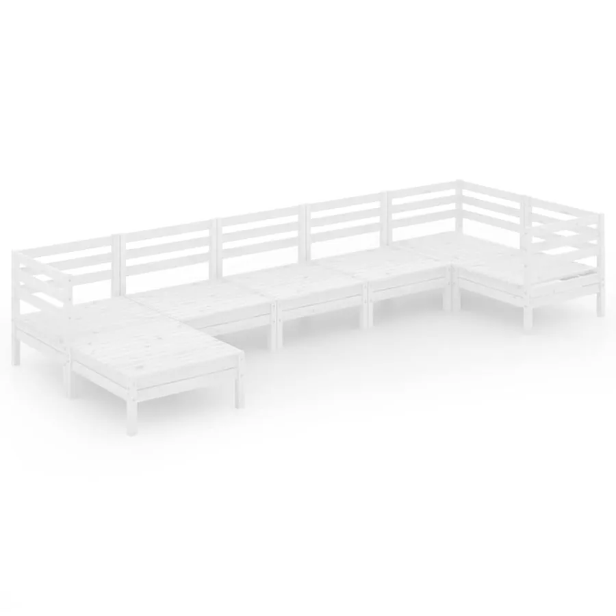 Salon de jardin 7 pcs Bois de pin massif Blanc - 2