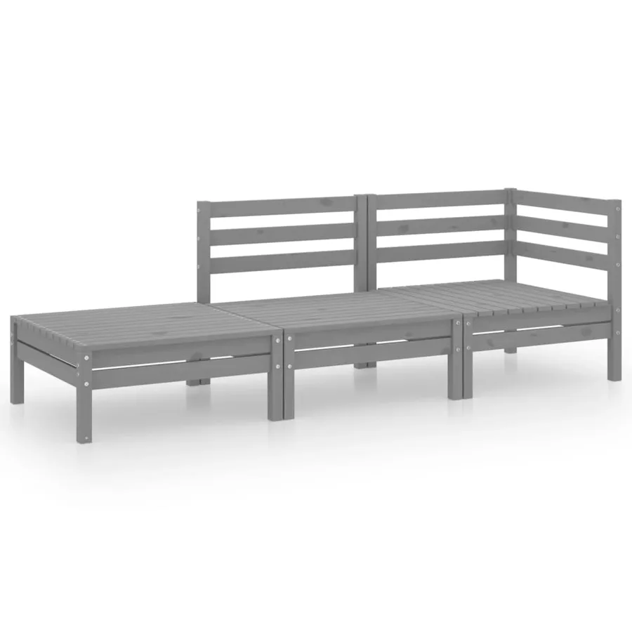 Salon de jardin 3 pcs Gris Bois de pin massif - 2