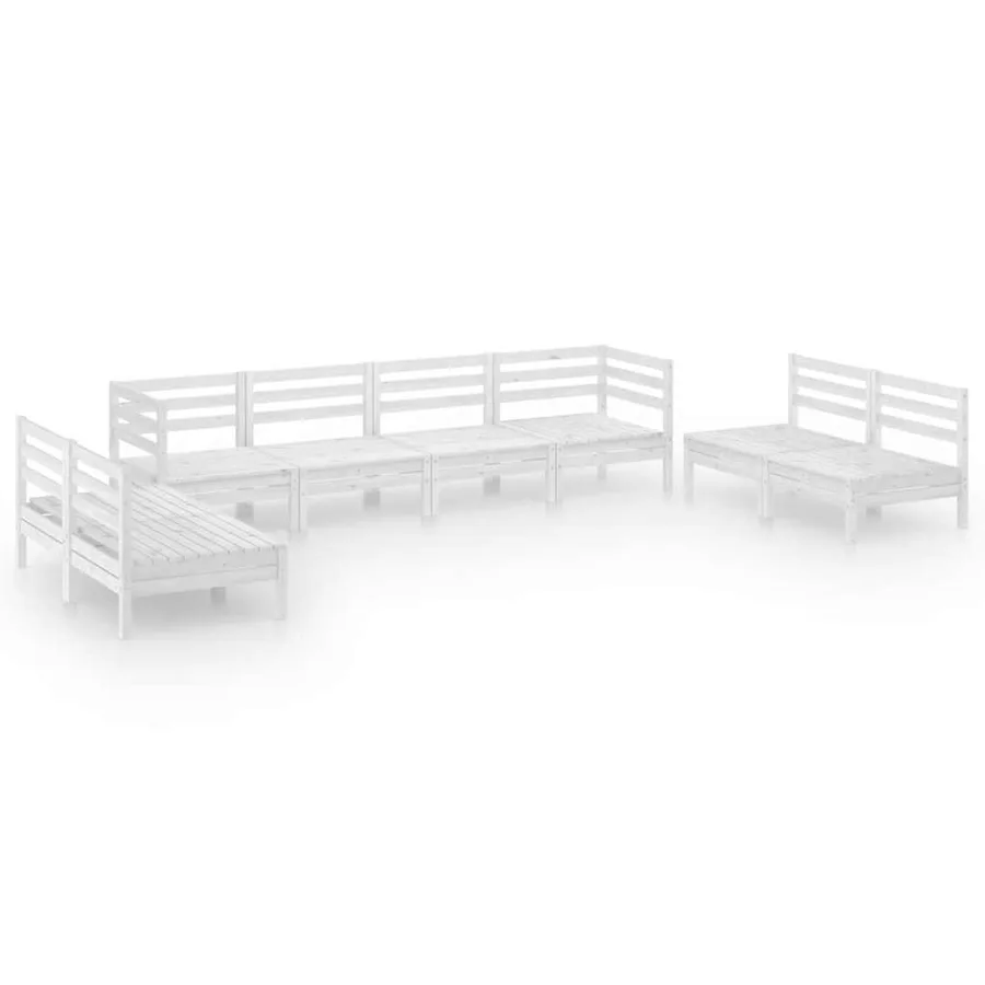 Salon de jardin 8 pcs Blanc Bois de pin massif - 2