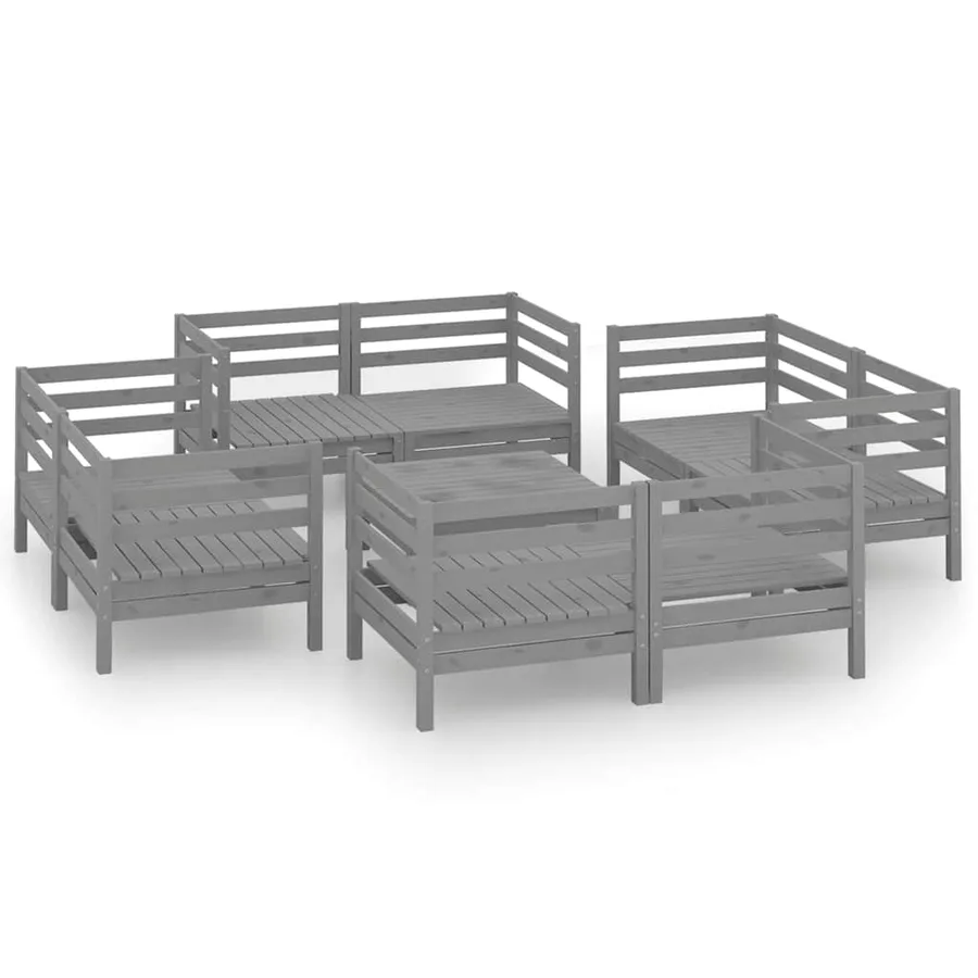 Salon de jardin 9 pcs Gris Bois de pin massif - 2