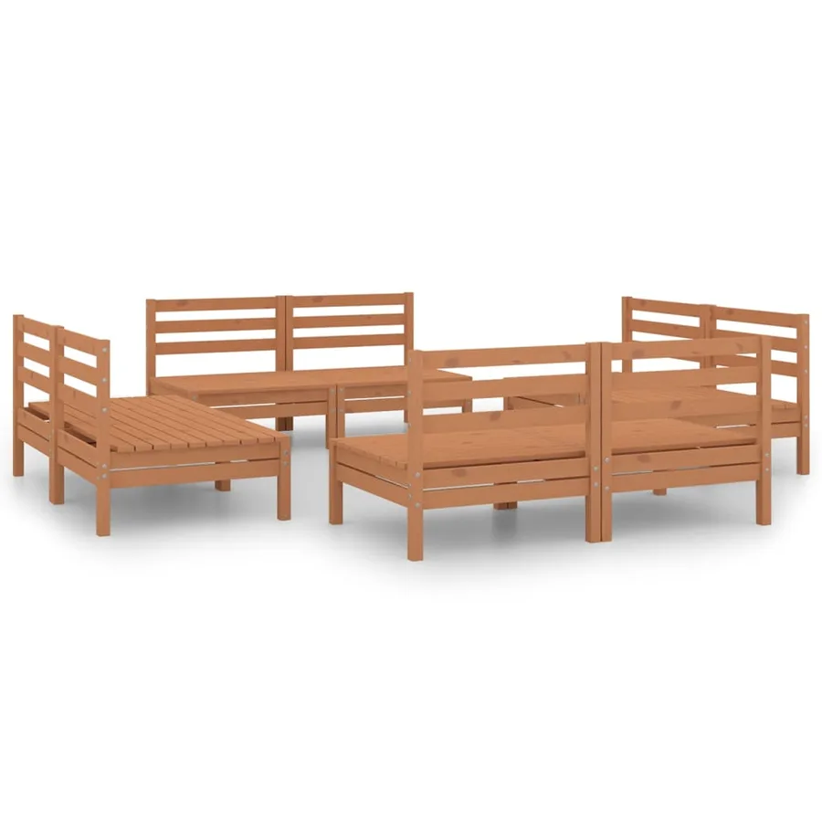 Salon de jardin 8 pcs Marron miel Bois de pin massif - 2