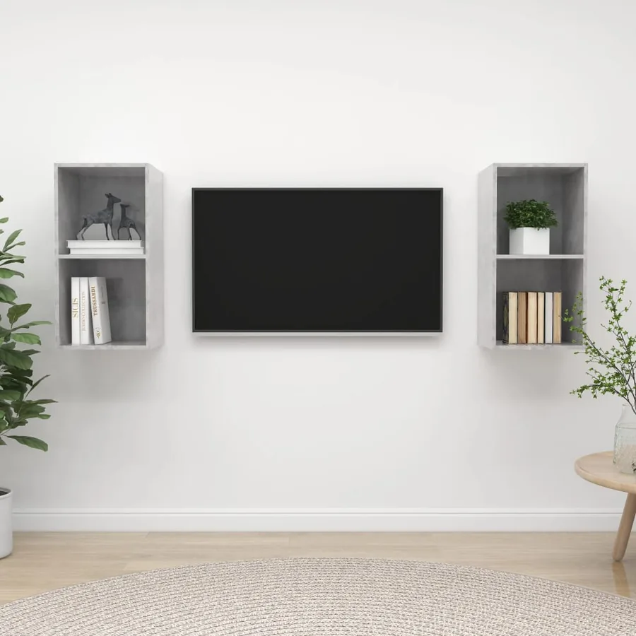 Meubles TV muraux 2 pcs Gris béton Bois d'ingénierie