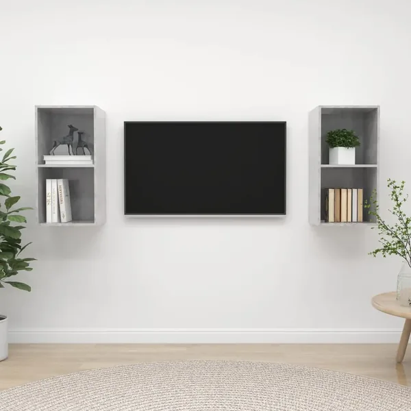 Meubles TV muraux 2 pcs Gris béton Bois d'ingénierie