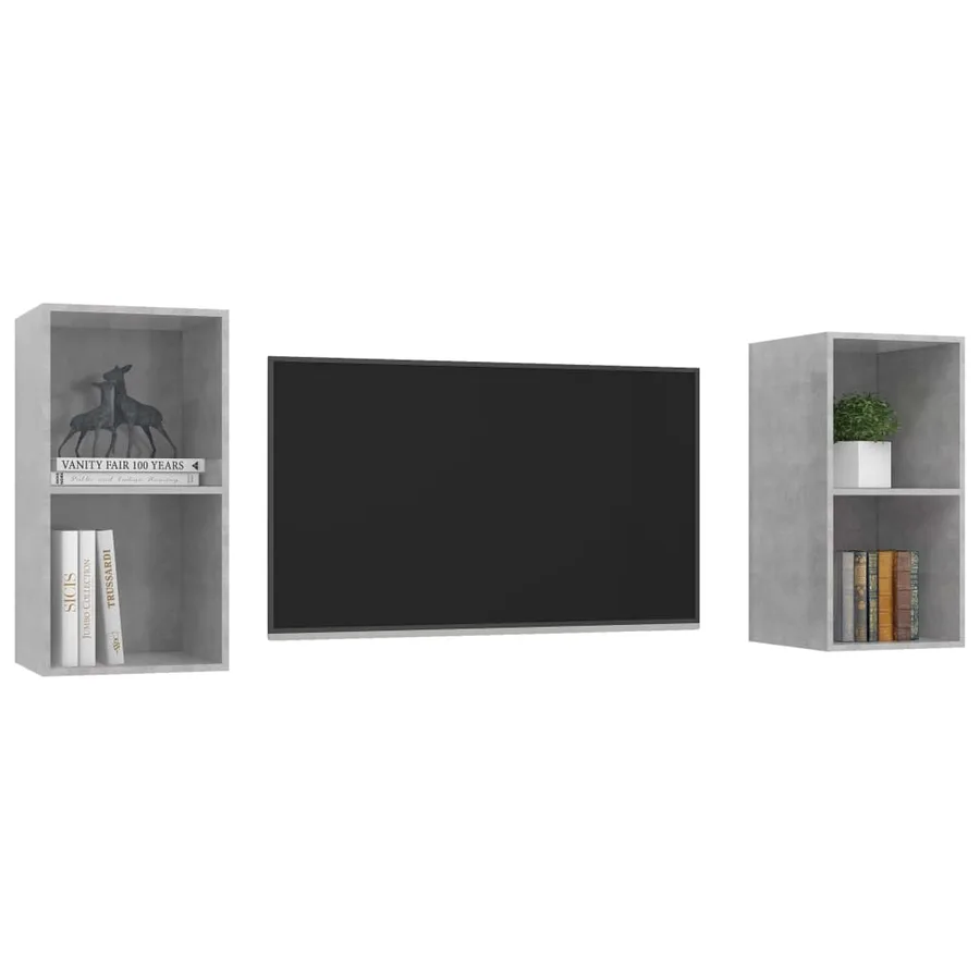 Meubles TV muraux 2 pcs Gris béton Bois d'ingénierie - 3
