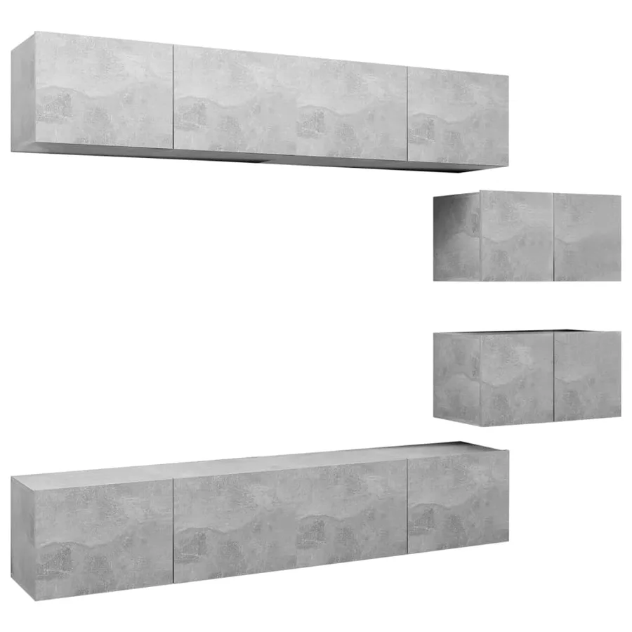 Ensemble de meubles TV 6 pcs Gris béton Bois d'ingénierie - 2