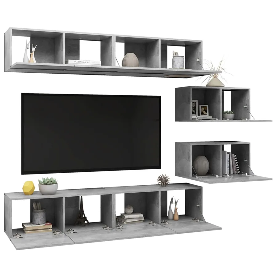 Ensemble de meubles TV 6 pcs Gris béton Bois d'ingénierie - 3