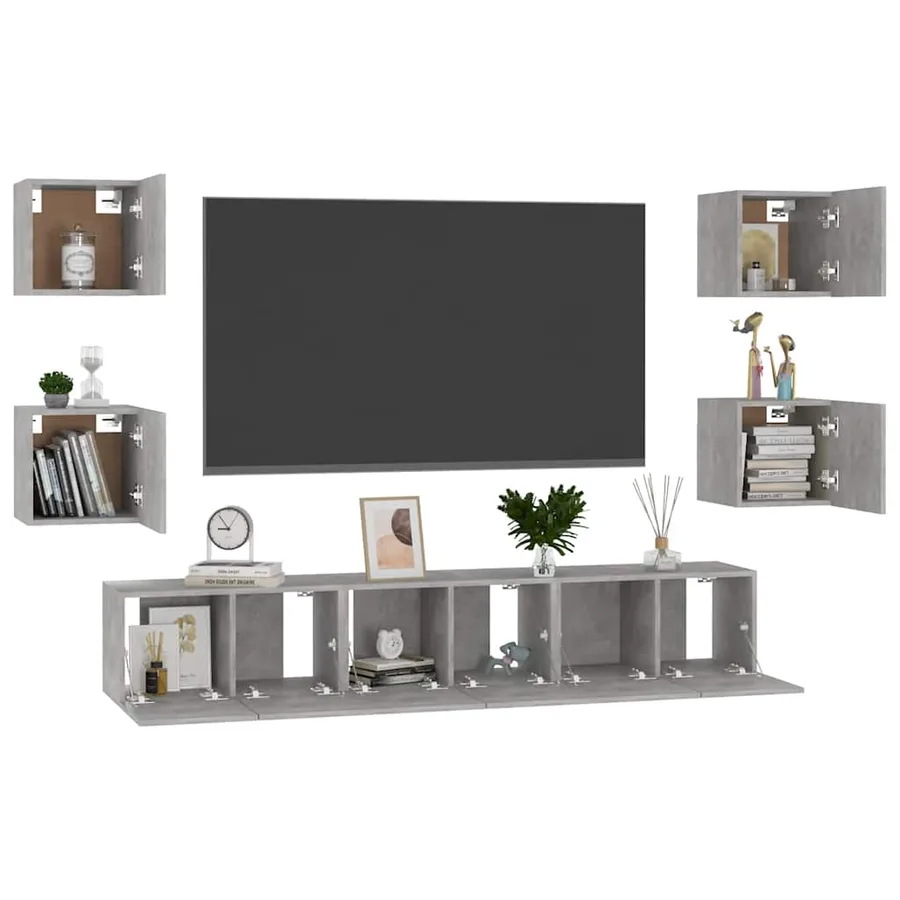 Ensemble de meubles TV 7 pcs Gris béton Bois d'ingénierie - 3