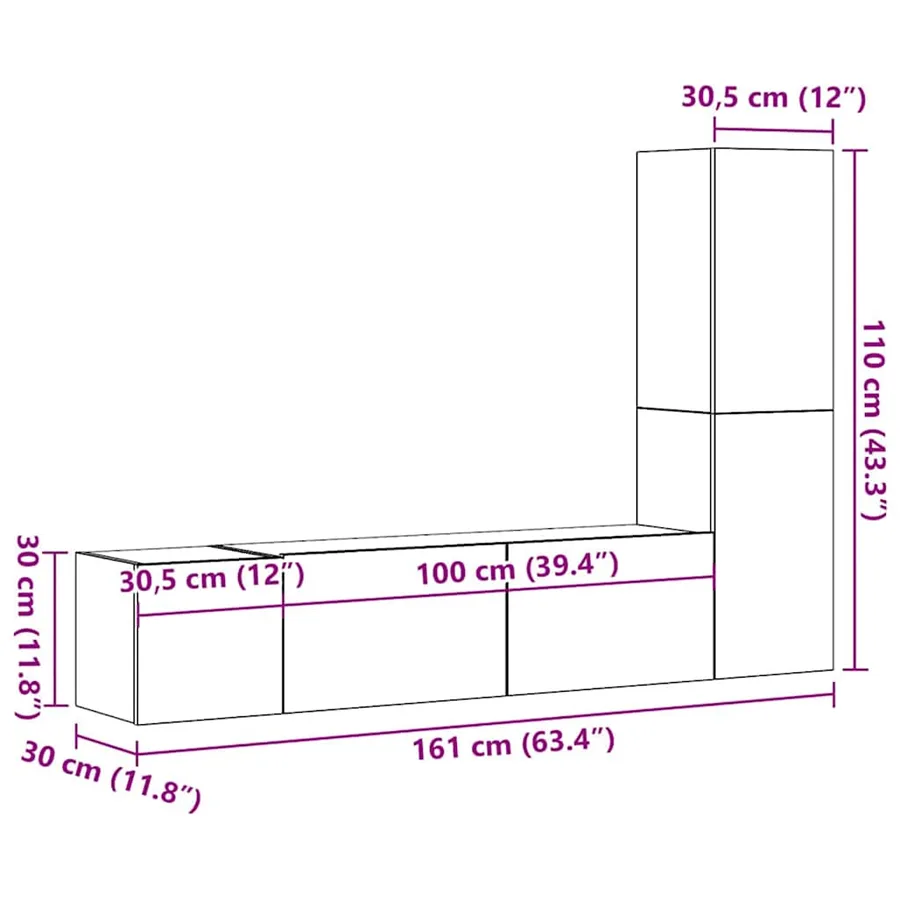 Ensemble de meubles TV 3 pcs Gris béton Bois d'ingénierie - 12