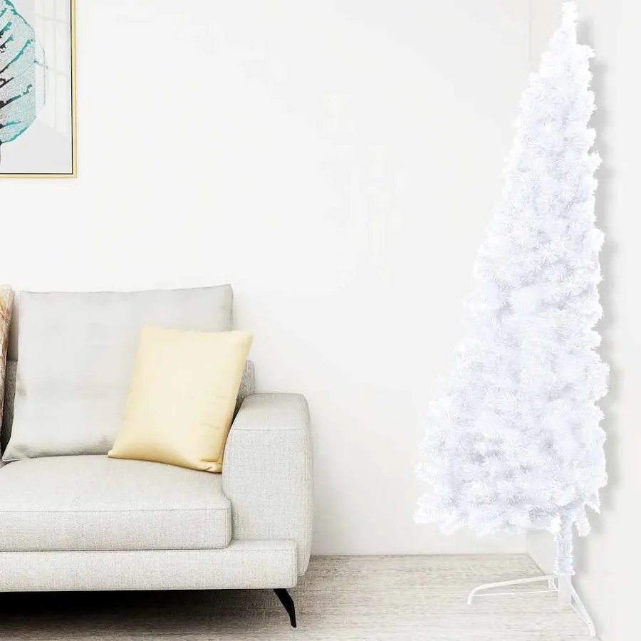 Demi-arbre de Noël artificiel pré-éclairé et boules blanc 240cm - 2