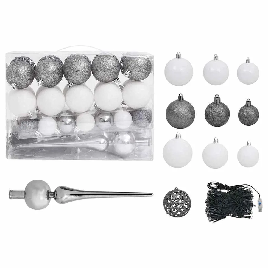 Demi-arbre de Noël artificiel pré-éclairé et boules blanc 240cm - 9