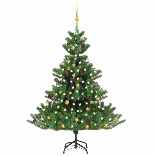 Sapin de Noël artificiel Nordmann avec LED et boules Vert 180cm