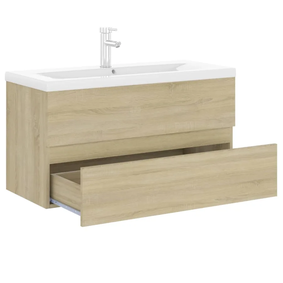 Armoire d'évier lavabo intégré chêne sonoma bois d'ingénierie - 6