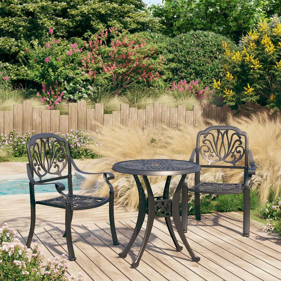 Ensemble de bistro 3 pcs Aluminium coulé Noir