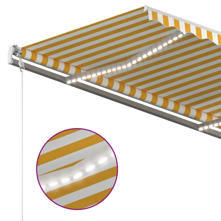 Auvent manuel rétractable avec LED 450x350 cm Jaune et blanc - 5