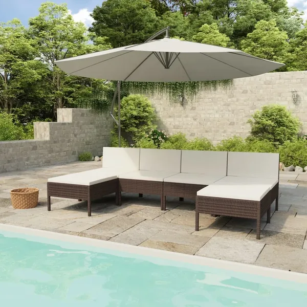 Salon de jardin 6 pcs avec coussins Résine tressée Marron