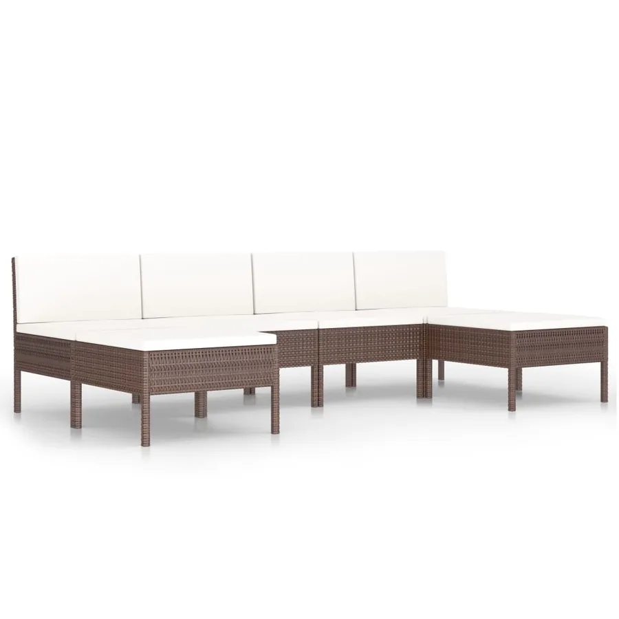 Salon de jardin 6 pcs avec coussins Résine tressée Marron - 2