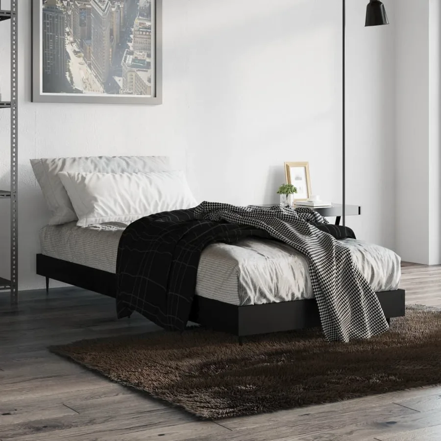 Cadre de lit sans matelas noir 75x190 cm bois ingénierie - 4