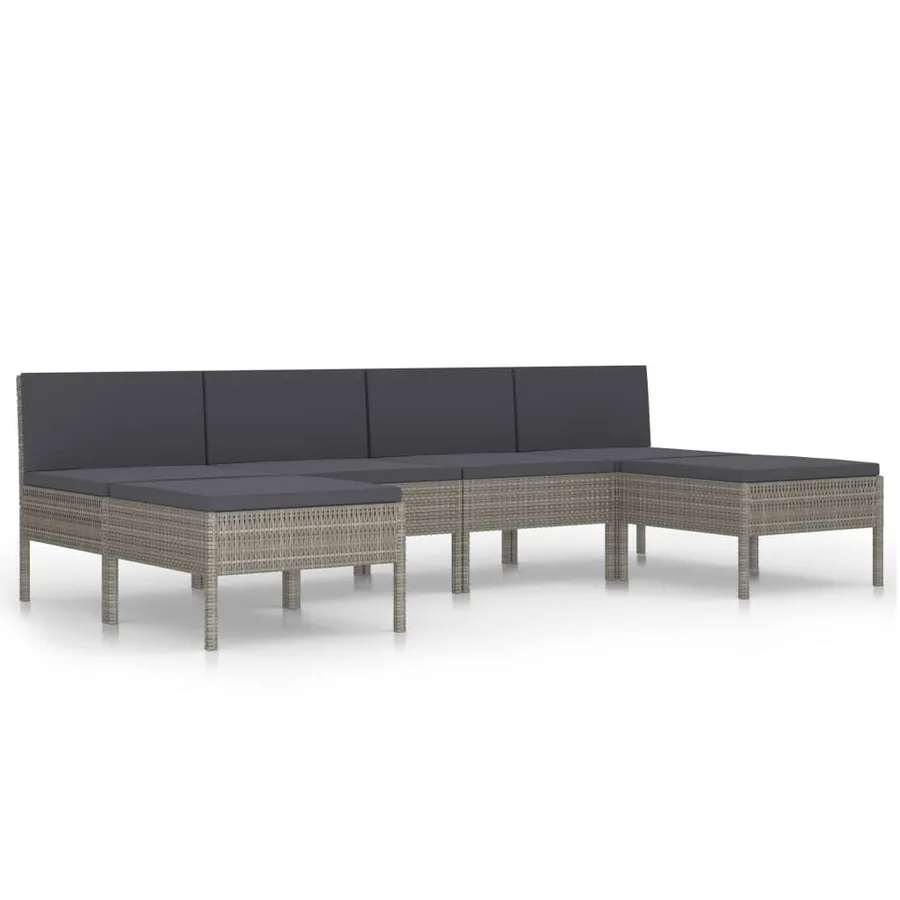 Salon de jardin 6 pcs avec coussins résine tressée gris - 2