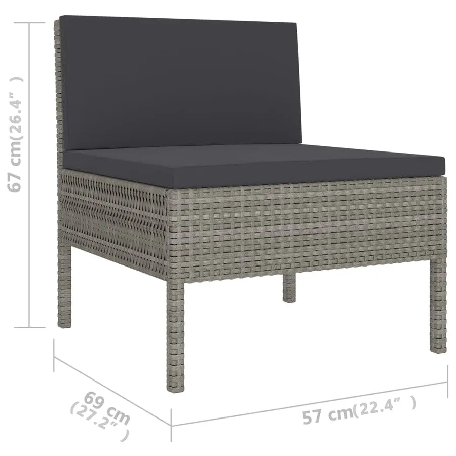 Salon de jardin 6 pcs avec coussins résine tressée gris - 5