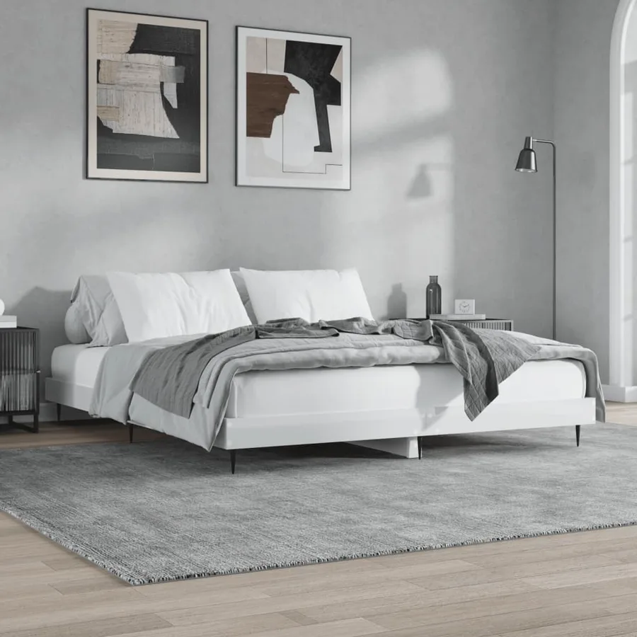 Cadre de lit sans matelas blanc brillant 200x200 cm - 4