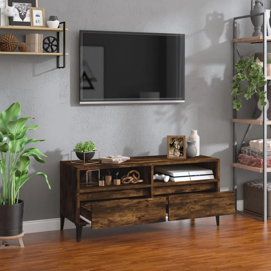 Meuble TV chêne fumé 100x34,5x44,5 cm bois d'ingénierie - 3