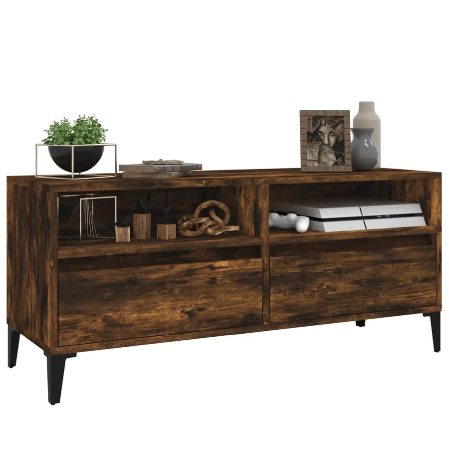 Meuble TV chêne fumé 100x34,5x44,5 cm bois d'ingénierie - 4