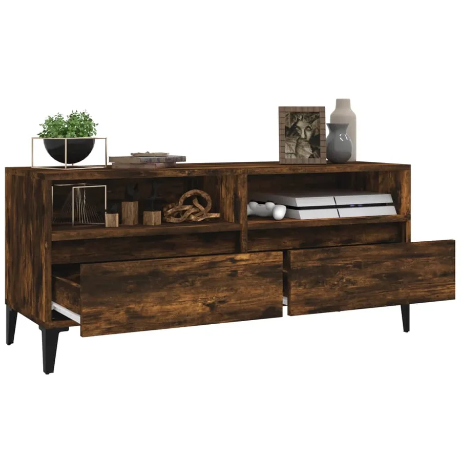 Meuble TV chêne fumé 100x34,5x44,5 cm bois d'ingénierie - 5