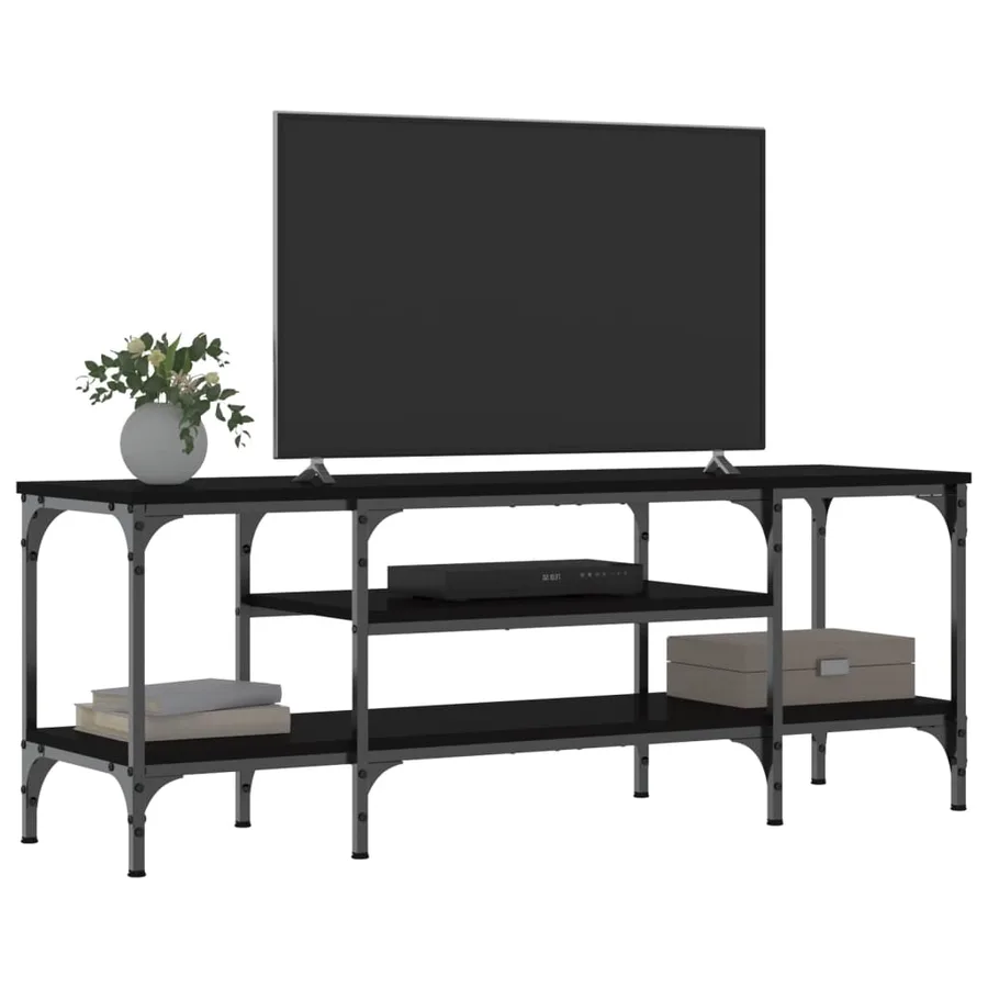Meuble TV noir 121x35x45 cm bois d'ingénierie et fer - 3