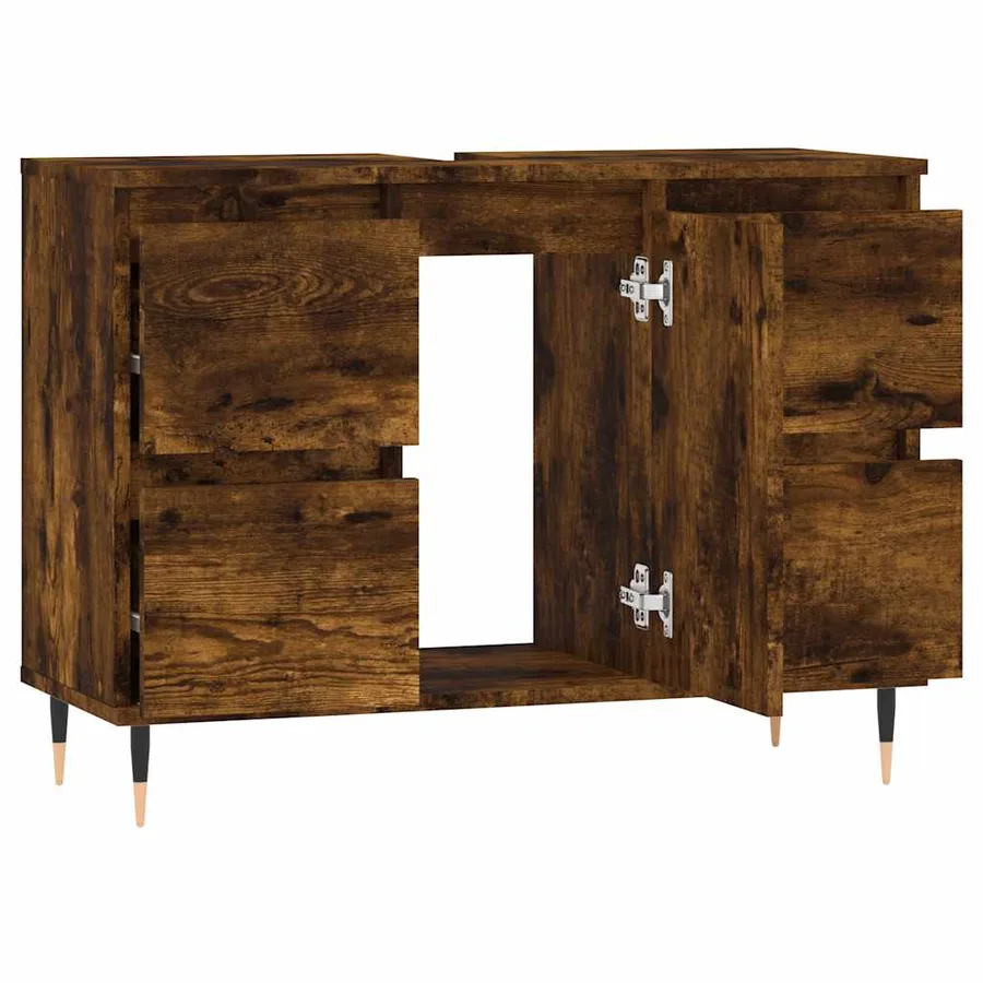 Armoire salle de bain chêne fumé 80x33x60cm bois d'ingénierie - 4