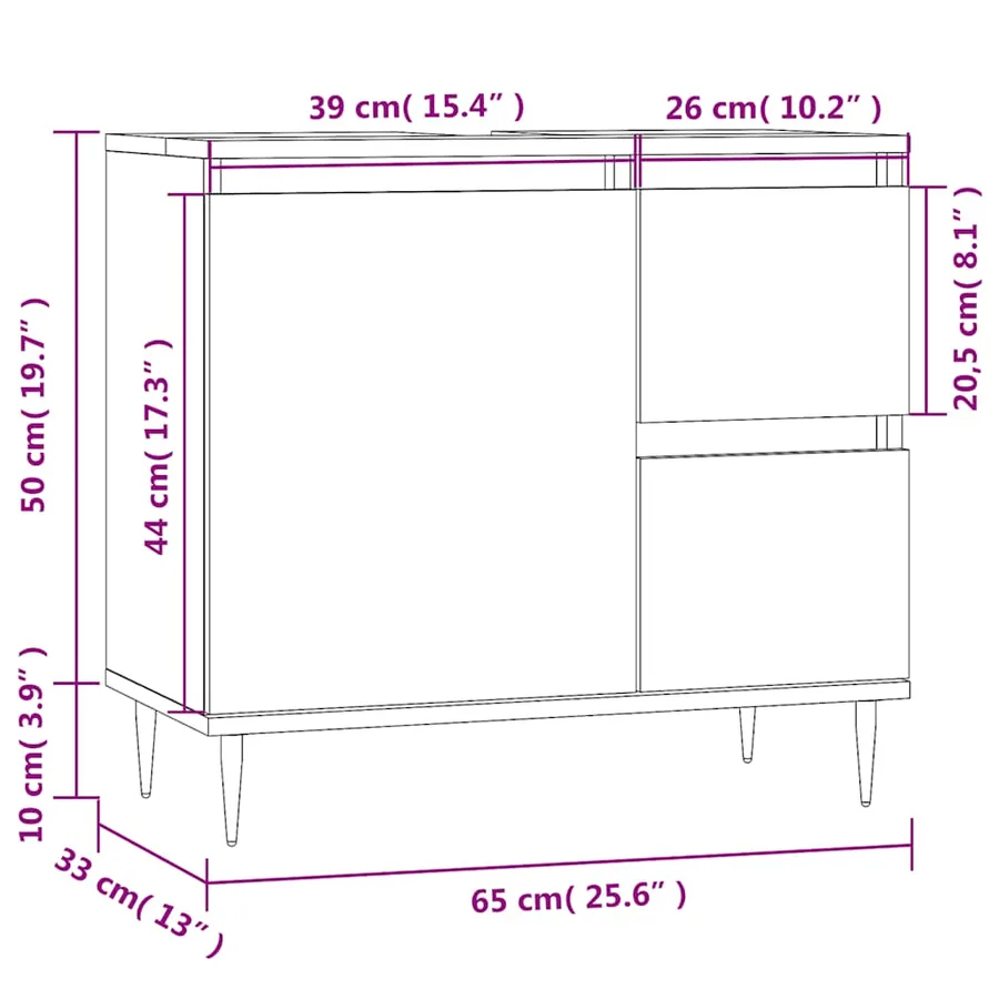 Armoire de bain sonoma gris 65x33x60 cm bois d'ingénierie - 12