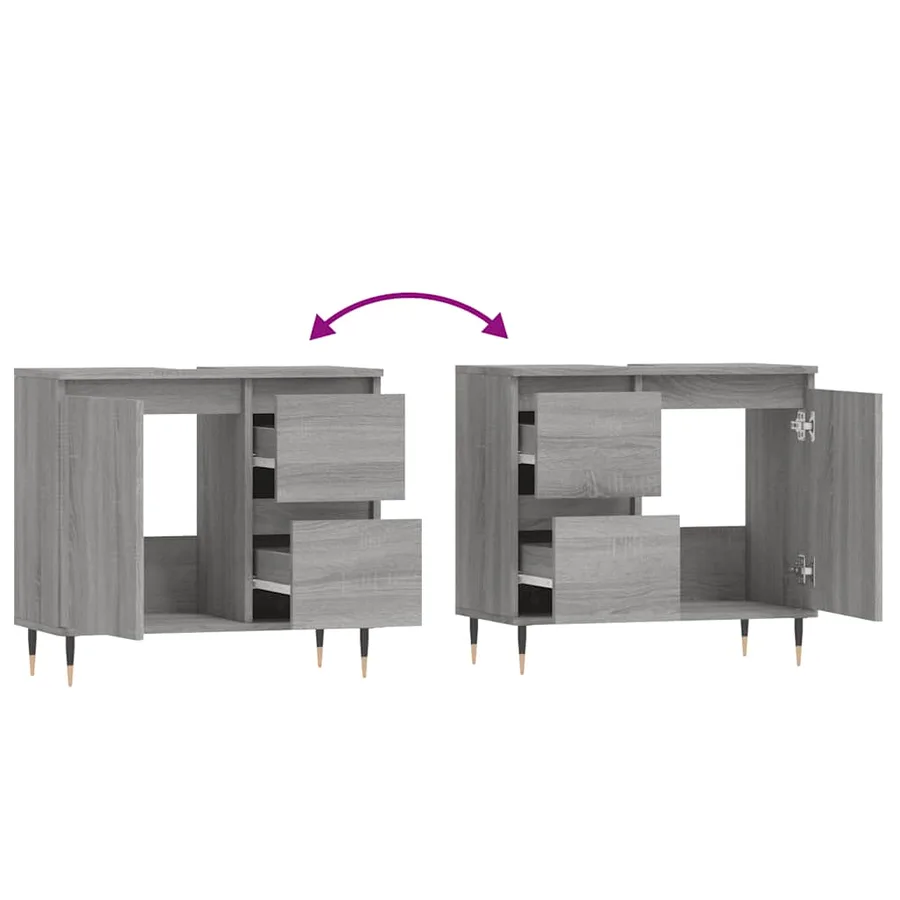 Armoire de bain sonoma gris 65x33x60 cm bois d'ingénierie - 9