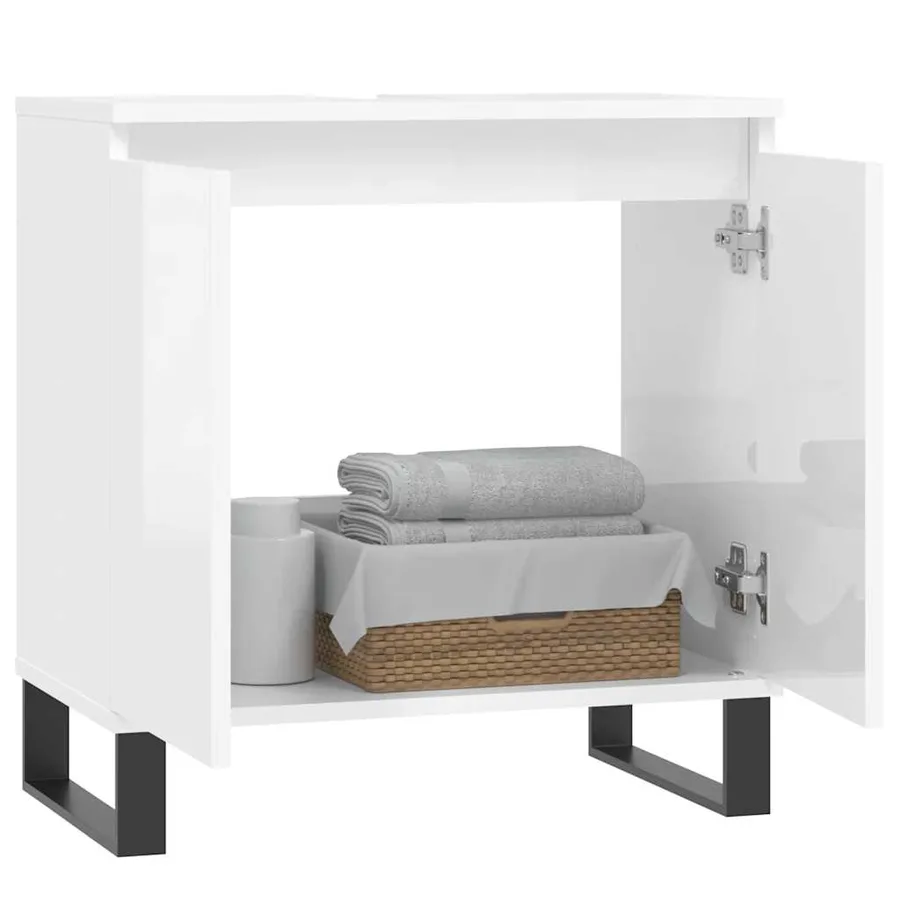 Armoire de bain blanc brillant 58x33x60 cm bois d'ingénierie - 3