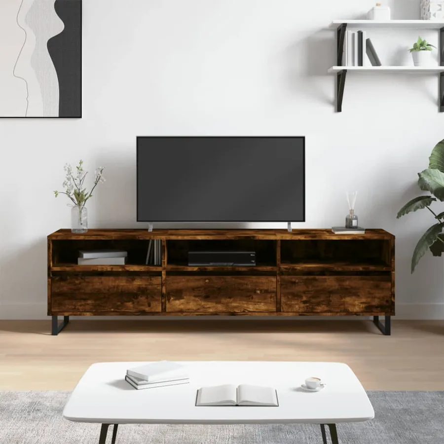 Meuble TV chêne fumé 150x30x44,5 cm bois d'ingénierie