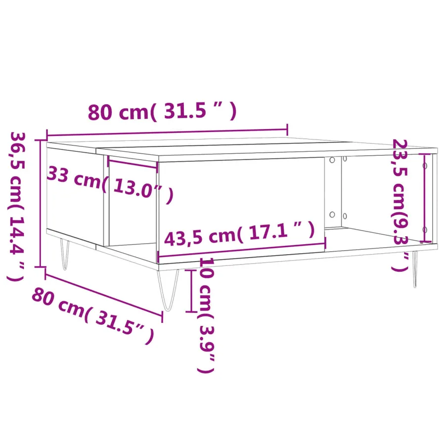 Table basse chêne sonoma 80x80x36,5 cm bois d'ingénierie - 9