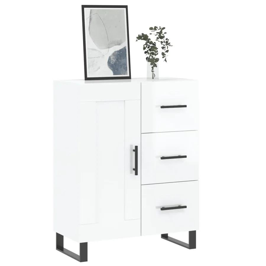 Buffet Blanc brillant 69,5x34x90 cm Bois d'ingénierie - 3