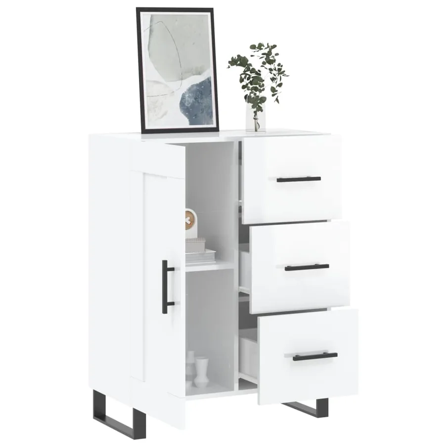 Buffet Blanc brillant 69,5x34x90 cm Bois d'ingénierie - 4