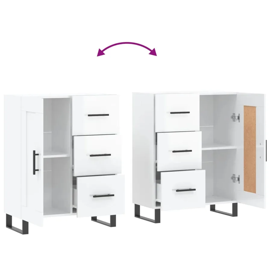 Buffet Blanc brillant 69,5x34x90 cm Bois d'ingénierie - 9