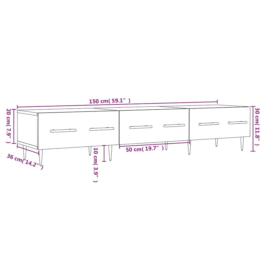 Meuble TV chêne sonoma 150x36x30 cm bois d'ingénierie - 12