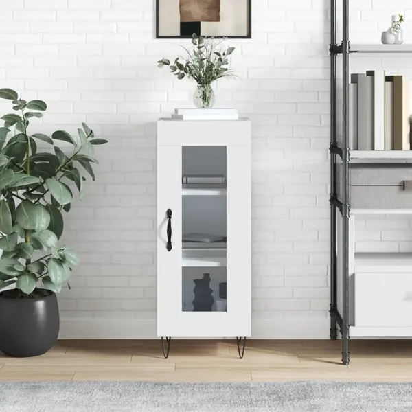 Buffet Blanc brillant 34,5x34x90 cm Bois d'ingénierie