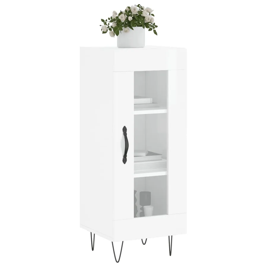 Buffet Blanc brillant 34,5x34x90 cm Bois d'ingénierie - 3