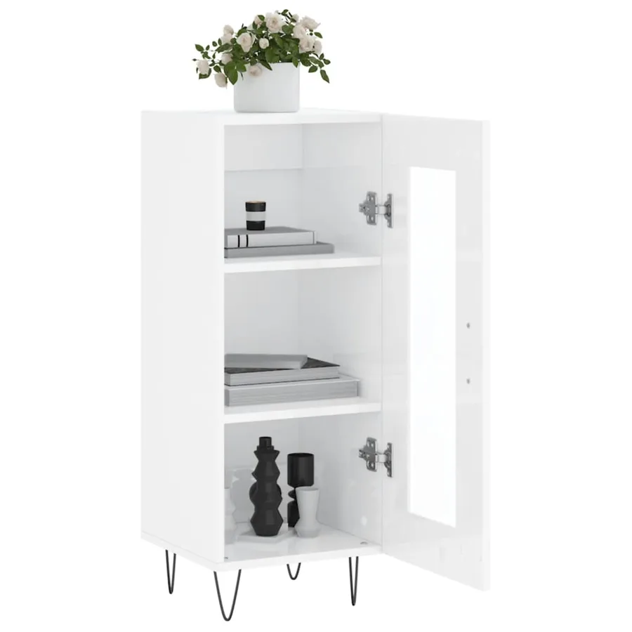Buffet Blanc brillant 34,5x34x90 cm Bois d'ingénierie - 4