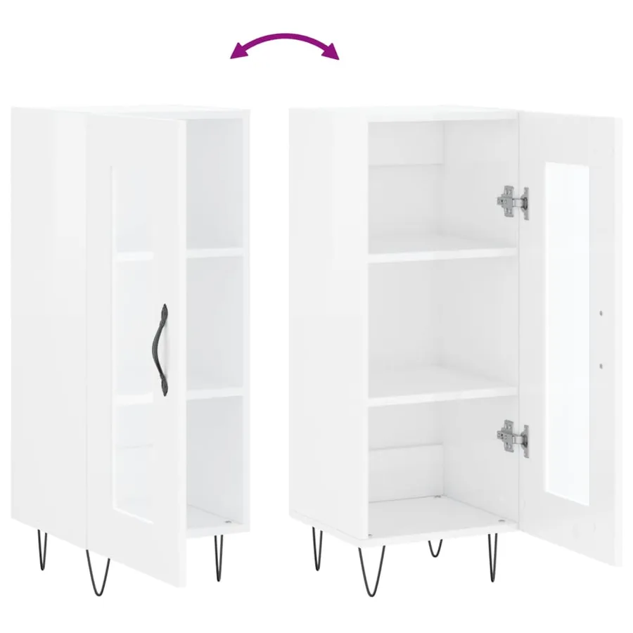 Buffet Blanc brillant 34,5x34x90 cm Bois d'ingénierie - 9