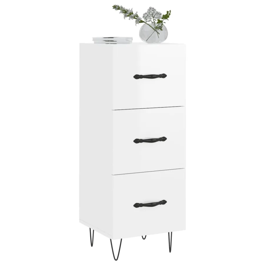 Buffet Blanc brillant 34,5x34x90 cm Bois d'ingénierie - 3