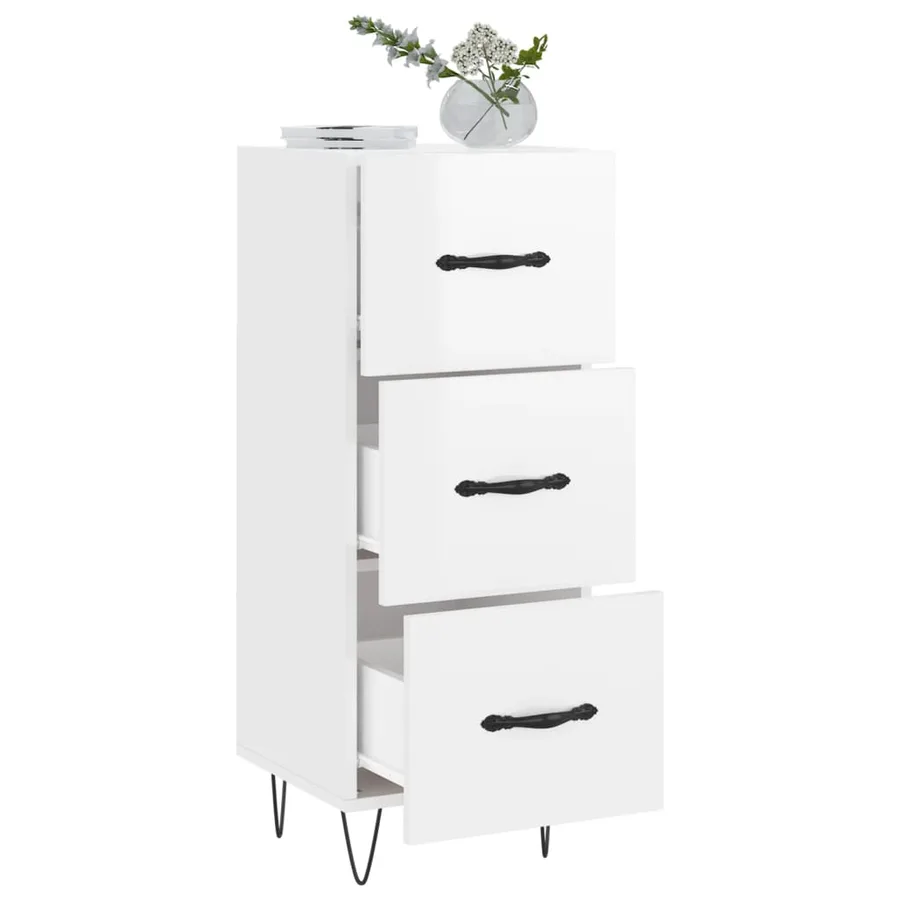 Buffet Blanc brillant 34,5x34x90 cm Bois d'ingénierie - 4