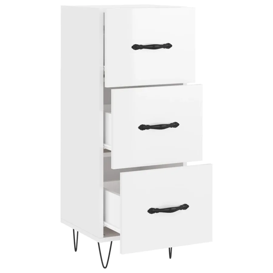 Buffet Blanc brillant 34,5x34x90 cm Bois d'ingénierie - 5