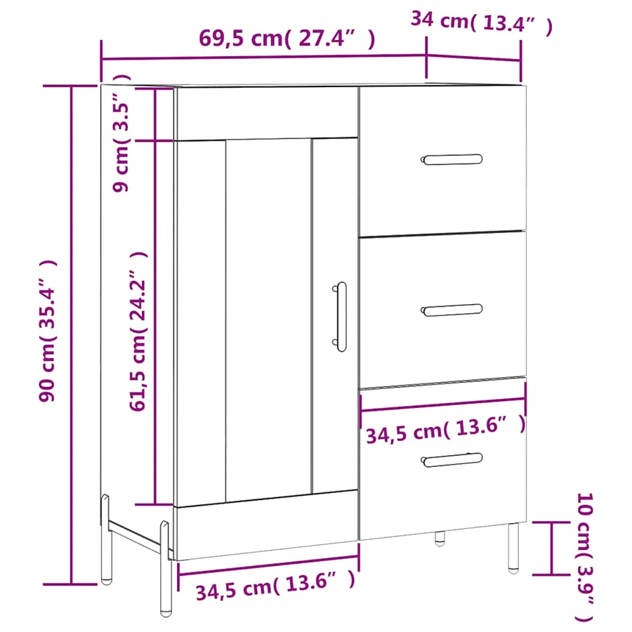 Buffet Blanc brillant 69,5x34x90 cm Bois d'ingénierie - 14