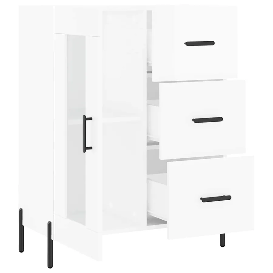 Buffet Blanc brillant 69,5x34x90 cm Bois d'ingénierie - 6