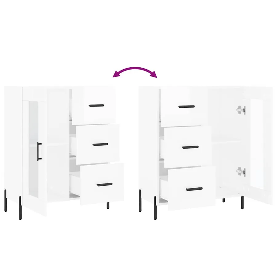 Buffet Blanc brillant 69,5x34x90 cm Bois d'ingénierie - 9